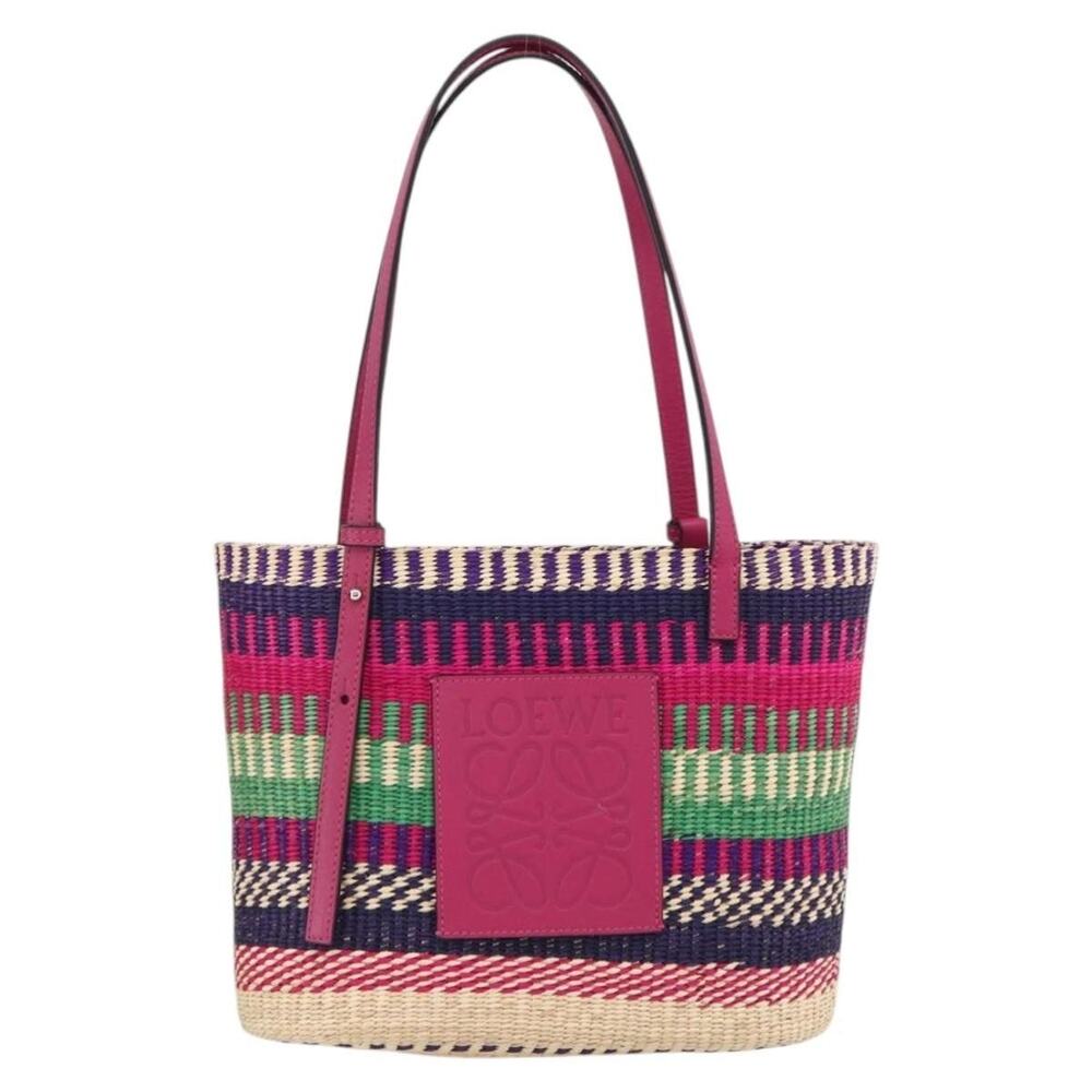 Loewe Anagram Raffia Leather Tote Bag Multicolor